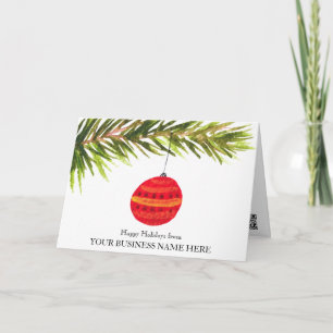 Elegant Business Logo QR Code Bauble Christmas Thank You Card