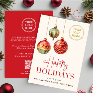 Elegant Business Logo QR Code Christmas Ornaments Holiday Card