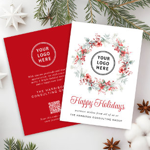 Elegant Business Logo QR Code Corporate Christmas Holiday Card