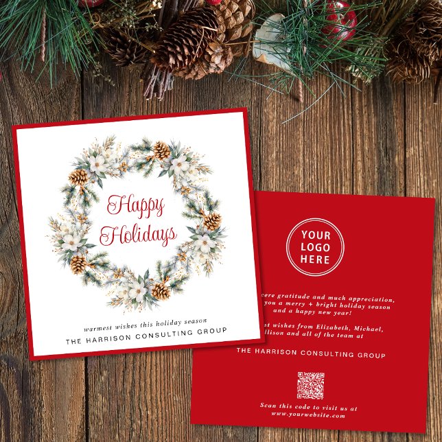 Elegant Business Logo QR Code Corporate Christmas Holiday Card (Spread the joy of the season and strengthen business relationships with our elegant holiday card)