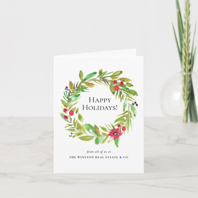 Elegant Business logo QR code Corporate Christmas Holiday Card (Front)