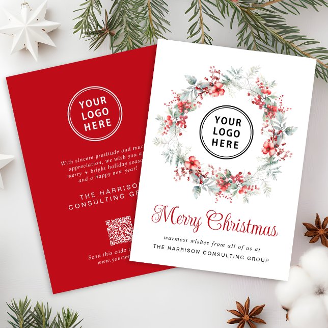 Elegant Business Logo QR Code Merry Christmas Holiday Card (Spread the joy of the season and strengthen business relationships with our elegant holiday card)