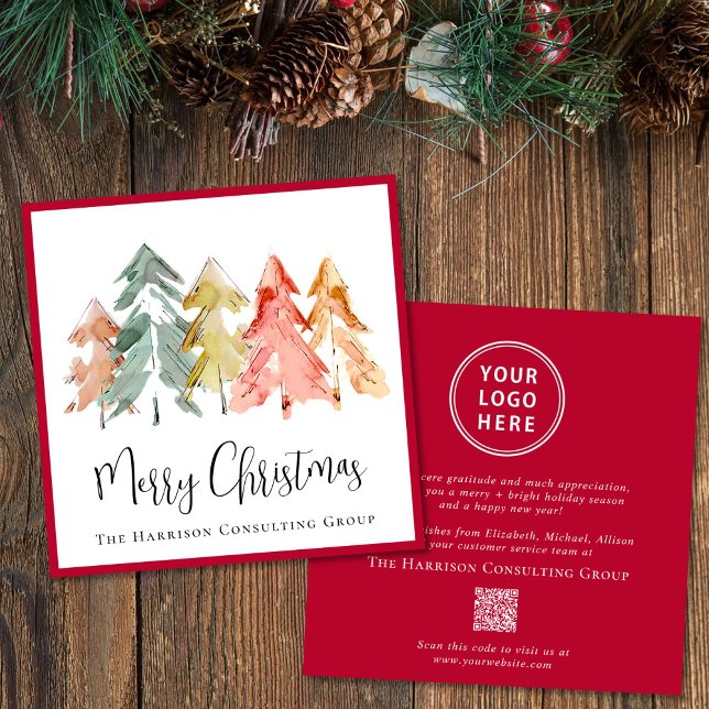 Elegant Business Logo QR Code Red Christmas Holiday Card (Spread the joy of the season and strengthen business relationships with our elegant holiday card)