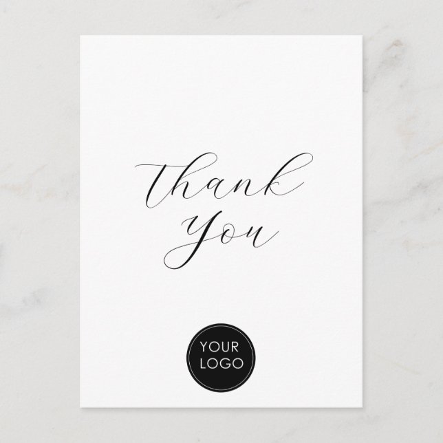 Elegant Business Logo Script Thank You White Postcard (Front)