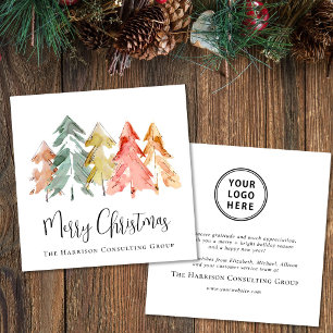 Elegant Business Logo Watercolor Merry Christmas Holiday Card