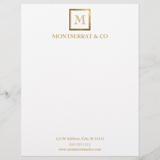 Elegant Business Monogram Logo Gold Square Custom Letterhead (Front)