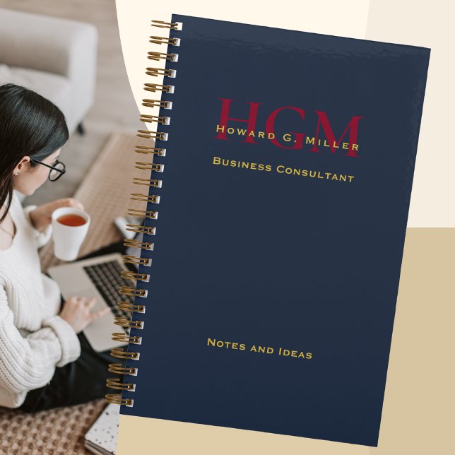 Elegant Business Monogram Logo Navy Burgundy Gold Notebook (Creator Uploaded)