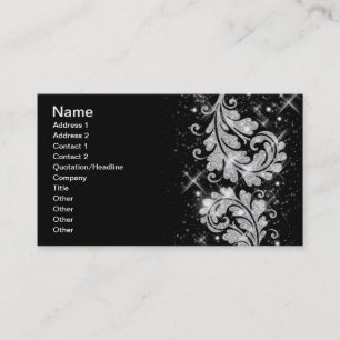Elegant Business Silver Glitter Floral Swirls Business Card