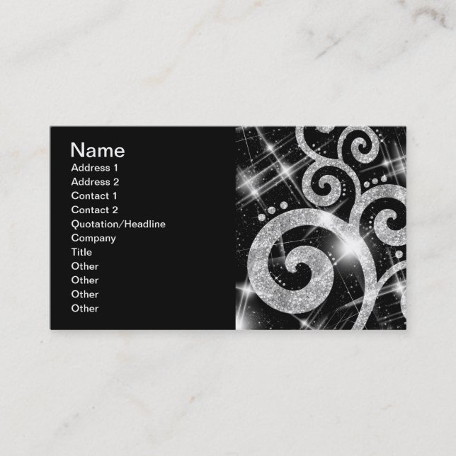 Elegant Business Silver Glitter Swirl Business Card (Front)