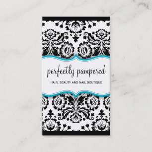 ELEGANT BUSINESS stylish damask black aqua blue Business Card