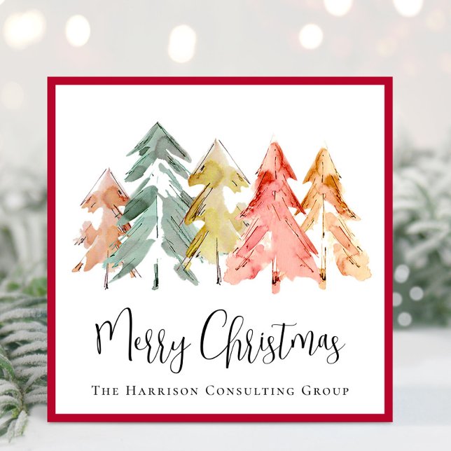 Elegant Business Watercolor Merry Christmas Holiday Card (Spread the joy of the season and strengthen business relationships with our elegant holiday card)