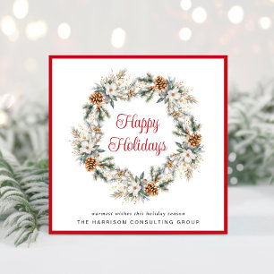 Elegant Business Wreath Watercolor Christmas Holiday Card