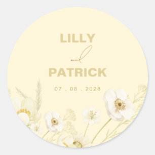 Elegant Butter yellow botanical modern wedding  Classic Round Sticker