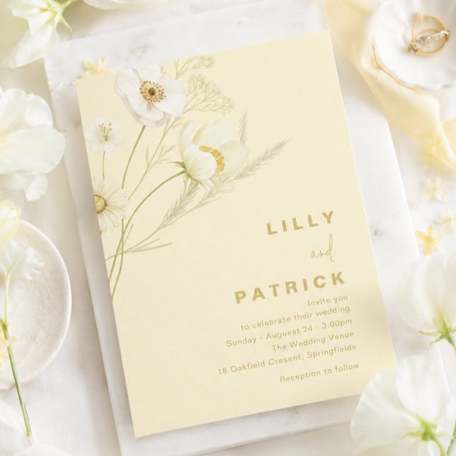 Elegant Butter yellow botanical modern wedding  Invitation (Creator Uploaded)