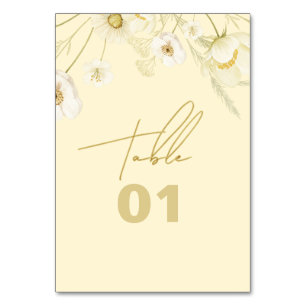 Elegant Butter yellow botanical modern wedding Table Number