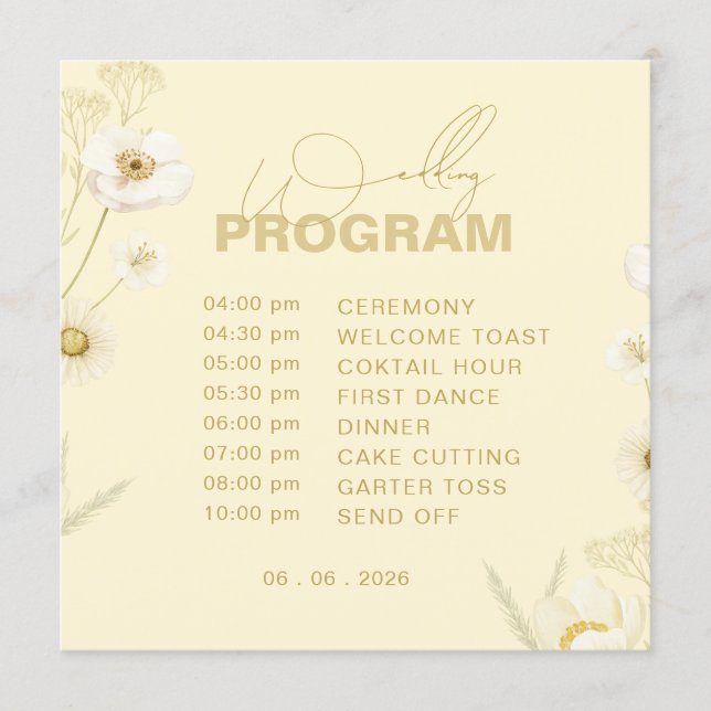Elegant Butter yellow botanical wedding  Programme (Front)
