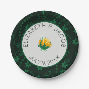 Elegant Butter Yellow Camellia Wedding Paper Plate