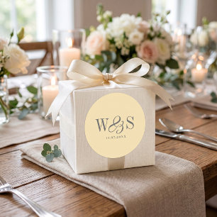 Elegant Butter Yellow initial wedding couples Classic Round Sticker