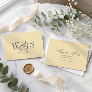 Elegant Butter Yellow initial wedding couples Thank You Card