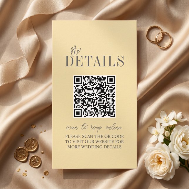 Elegant Butter Yellow Minimalist Wedding Qr Code Enclosure Card (Creator Uploaded)