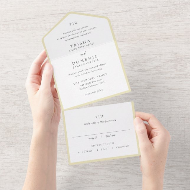 Elegant Butter Yellow Monogram Modern Wedding All In One Invitation (Tearaway)