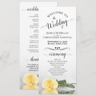 Elegant Butter Yellow Rose Romantic Wedding Programme