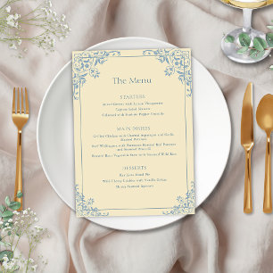Elegant Butter Yellow Vintage Frame Wedding Menu