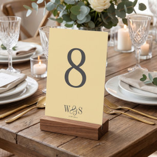 Elegant Butter Yellow wedding couples initials Table Number