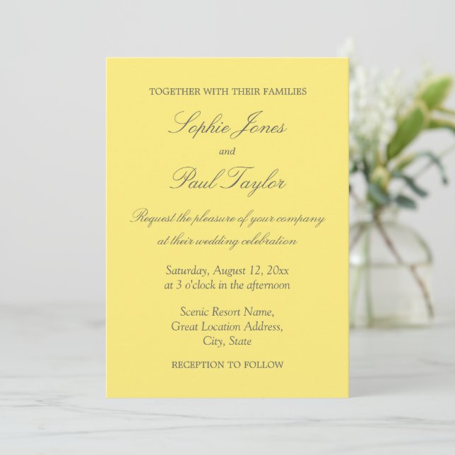 Elegant Butter Yellow Wedding Invitation (Standing Front)