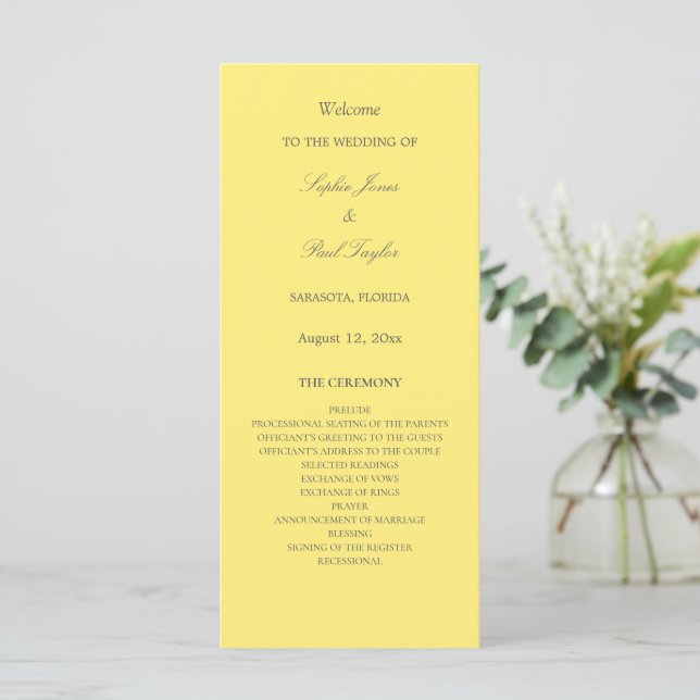 Elegant Butter Yellow Wedding Program (Standing Front)