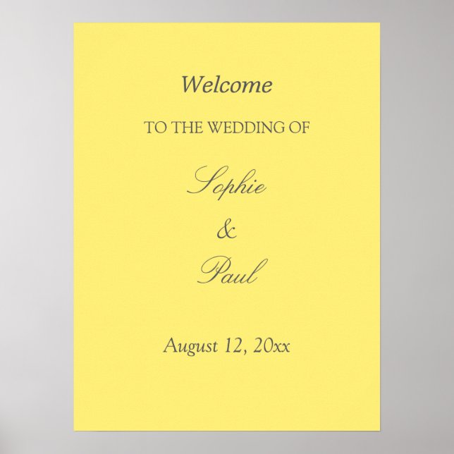 Elegant Butter Yellow Wedding Welcome Poster (Front)