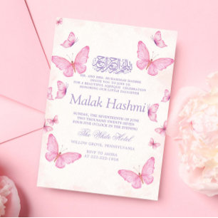 Elegant Butterflies Baby GirI Islamic Aqiqa Invitation