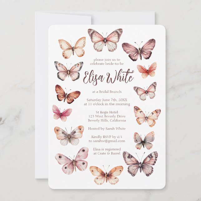 Elegant Butterflies Bridal Shower CUSTOM Invitation (Front)