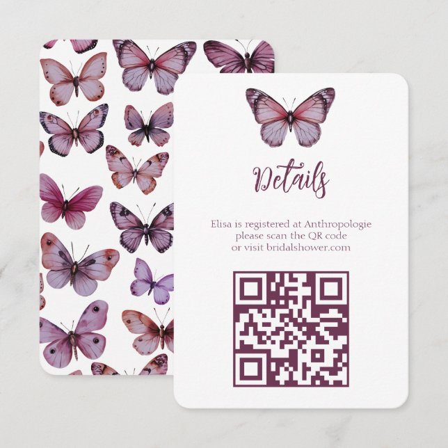 Elegant Butterflies Bridal Shower CUSTOM QR code Enclosure Card (Front/Back)