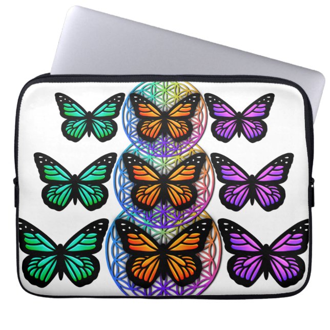 Elegant butterflies colourful flower of life  laptop sleeve (Front)