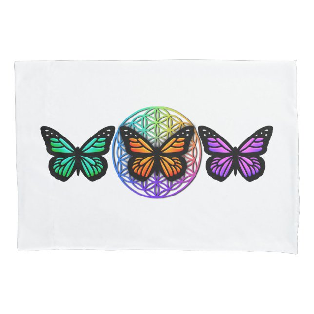 Elegant butterflies colourful flower of life  pillowcase (Front)