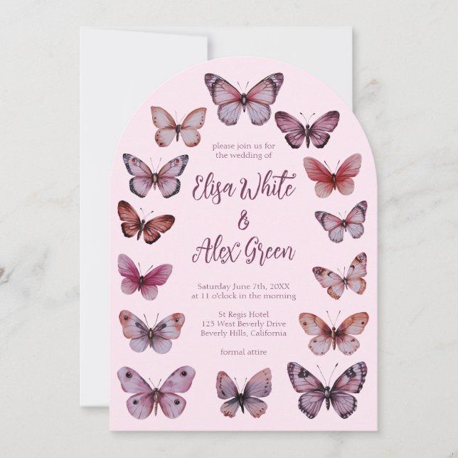 Elegant Butterflies CUSTOM Arch Wedding Invitation (Front)