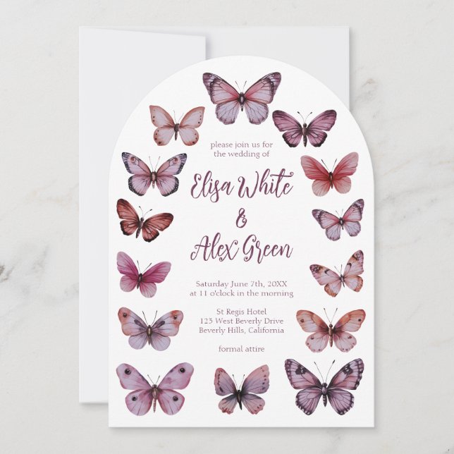 Elegant Butterflies CUSTOM Arch Wedding Invitation (Front)