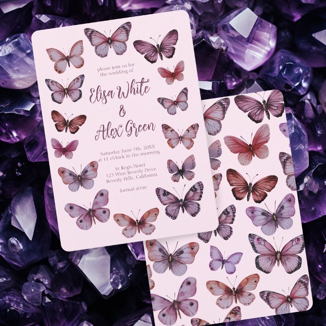 Elegant Butterflies CUSTOM Wedding Invitation (Elegant Butterflies CUSTOM Purple Pink Wedding Invitation
)