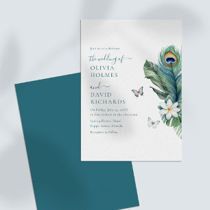 Elegant Butterflies Peacock Feather Wedding Invite