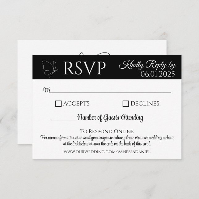 Elegant Butterflies Response Card | QR Code (Front/Back)