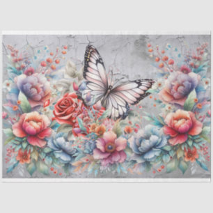 Elegant Butterflies & Watercolor Florals Decoupage Tissue Paper