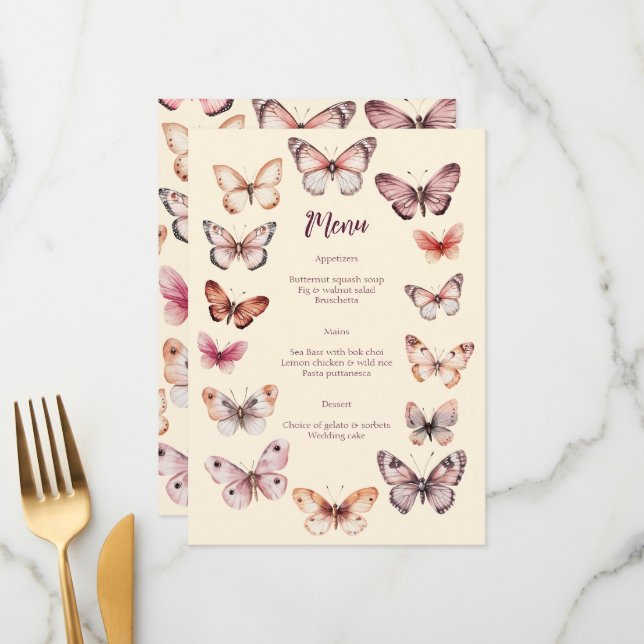 Elegant Butterflies Wedding CUSTOM Party  Menu (Front/Back In Situ)