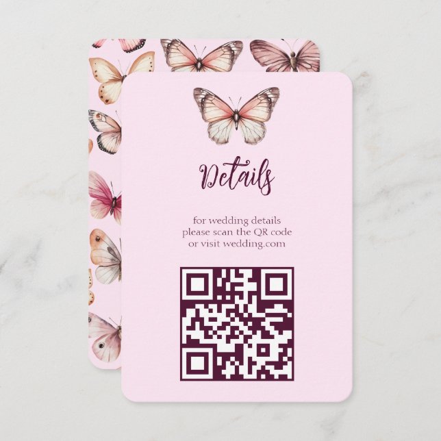 Elegant Butterflies Wedding CUSTOM QR code Enclosure Card (Front/Back)