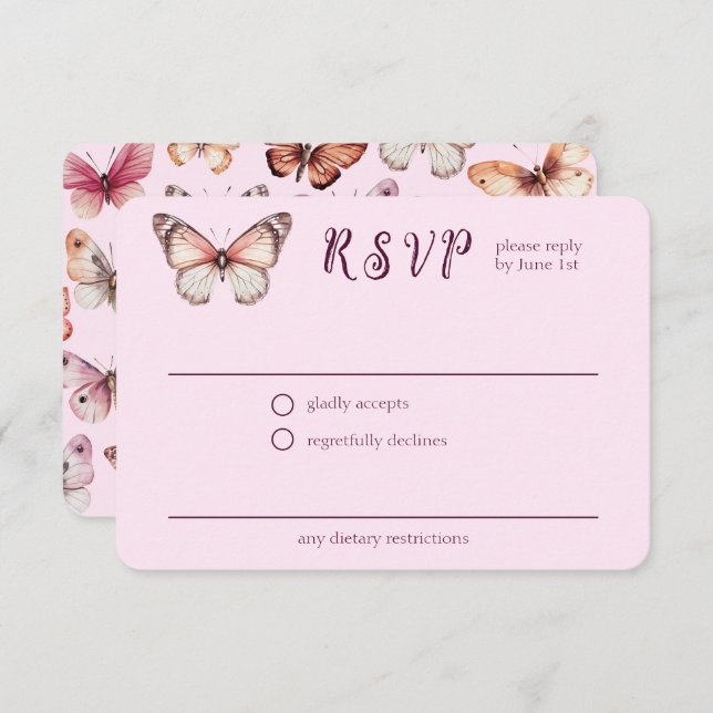 Elegant Butterflies Wedding CUSTOM RSVP Enclosure Card (Front/Back)