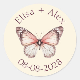 Elegant Butterflies Wedding Engagement CUSTOM Classic Round Sticker