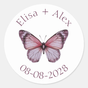 Elegant Butterflies Wedding Engagement CUSTOM Classic Round Sticker