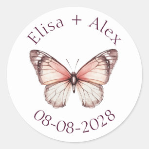 Elegant Butterflies Wedding Engagement CUSTOM Classic Round Sticker
