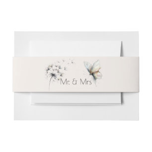 Elegant Butterfly and Dandelion Puff Pastels Ink Invitation Belly Band
