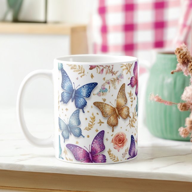 Elegant Butterfly and Floral Glitter Mug (Creator Uploaded)